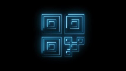 Glowing neon qr code animation on black background high technology and modern coding - Powered by Adobe