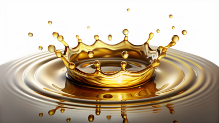 A golden crown splash in liquid, isolated on transparent background