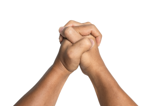 male hands praying isolated on white background. religion and spirituality concept. transparent png