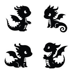 4 Baby Dragon Silhouette Vectors