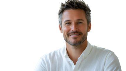 Handsome man portrait smiling professional headshot business casual white shirt confident attractive person 100 isolated on transparent background