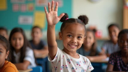 Confident Students Engaging with Teacher in Diverse Classroom Setting