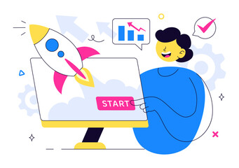 Startup Vector Illustration Featuring the Target of Business Development Process, Innovative Product Launch, Arrow Shooting, and Goal Achievement