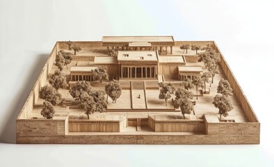 Detailed wooden model of an architectural complex