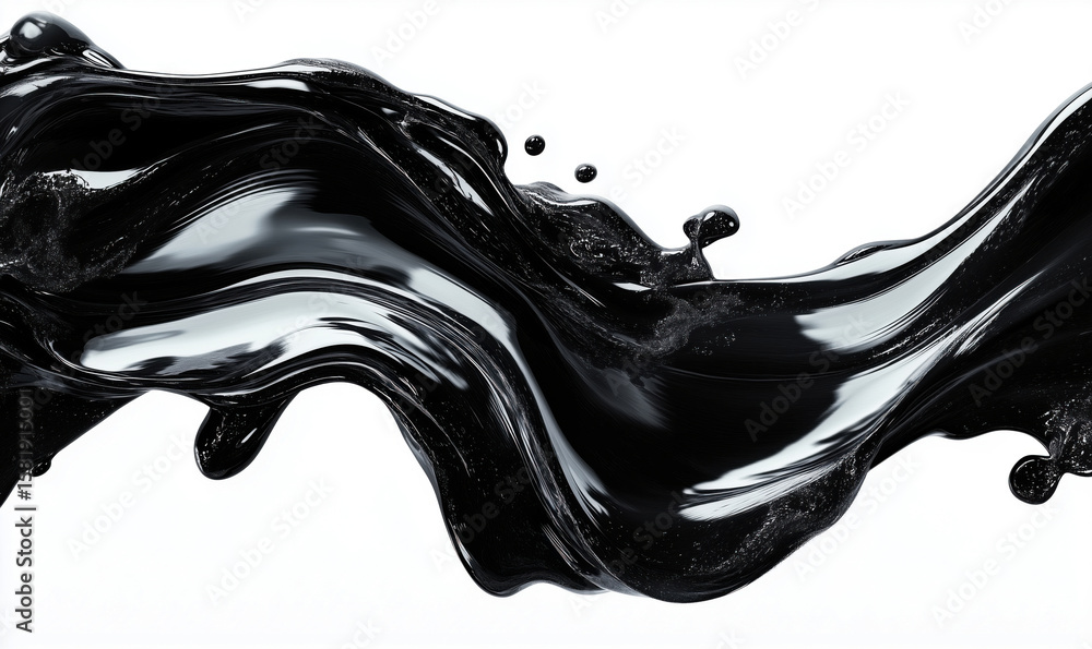 Aufkleber black liquid wave with glossy texture and dynamic flow on white background.
