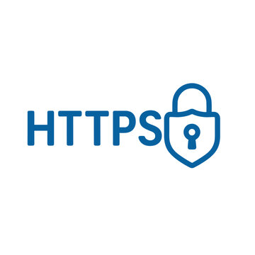 HTTPS internet security icon with padlock in blue color  