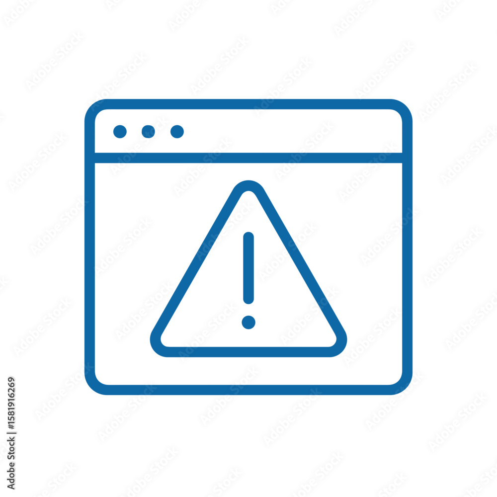 Poster internet security icon with warning triangle on web browser window