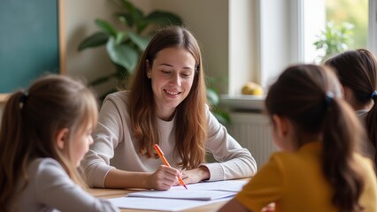 Inclusive Education: Diverse Students Engaging with Compassionate Teacher in Classroom