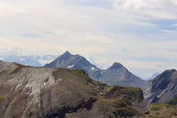 Mountain panorama with summit Grand Chavalard in Swiss Alps, Switzerland and mountain massif Mont...