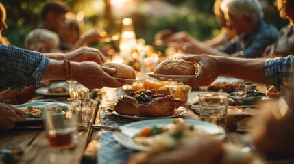 Community feast gathering outdoor setting family and friends daylight joyful togetherness