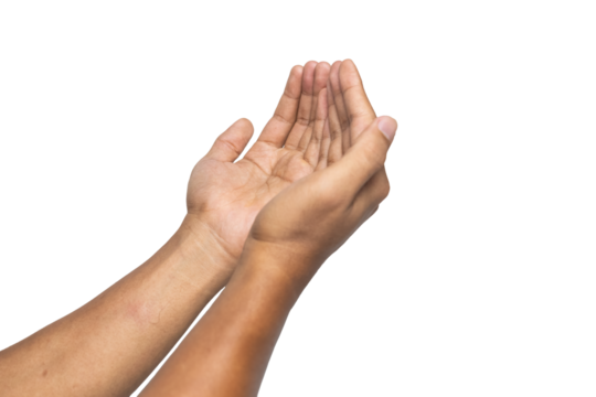 male hands praising or worship gesture isolated on white background. religion and spirituality concept. transparent png