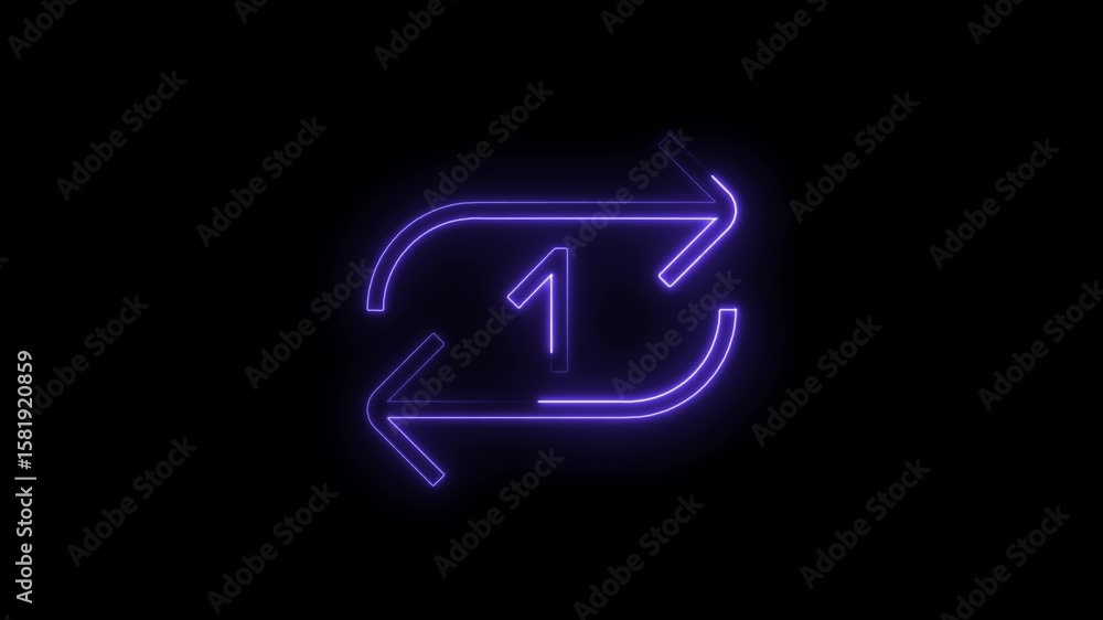 Poster neon recycle symbol with a number one in the middle on black background animation