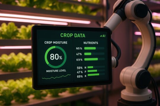 AI-Driven Plant Sensor Interface Displaying Real-Time Agricultural Green Data