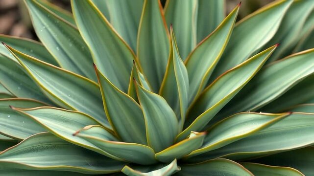 A detailed view of a green agave succulent, its layered leaves showcasing a beautiful natural pattern and texture