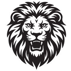 Obraz premium Angry Roaring Lion Head Black and White Vector Illustration.