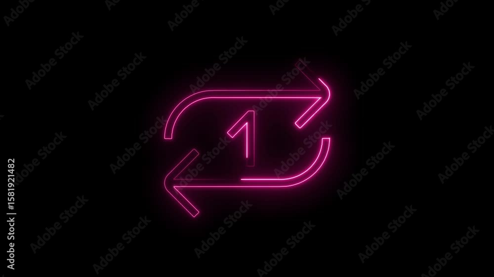 Poster pink neon arrow loop with number one isolated on black background creative motion