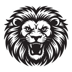Fototapeta premium Angry Roaring Lion Head Black and White Vector Illustration.
