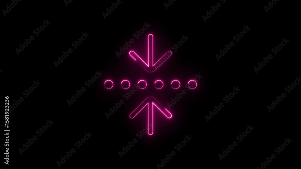 Poster purple neon arrows approaching circles connection abstract concept on black background animation