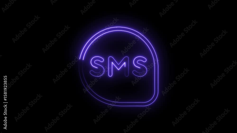 Poster neon sms notification animation on black background for mobile messaging design