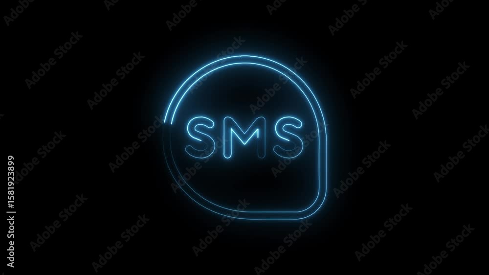 Poster neon sms text message icon animation on black background for technology and communication themes