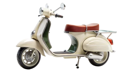 Wandcirkels Scooter A classic creamcolored vintage scooter with a brown seat, isolated on a white background  © vectyx2