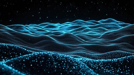 Abstract digital landscape of glowing blue particles