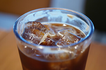 Close-Up of Iced Coffee with Ice Cubes in Glass