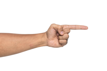 side view of male hand touching or pointing gesture isolated on white background. transparent png