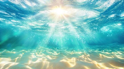 Sunlight streams through turquoise water onto a sandy bottom