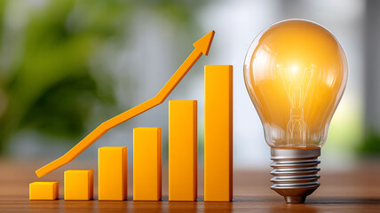 The illuminating lightbulb is the symbol of creative idea. The graph represents the trend to be higher and higher