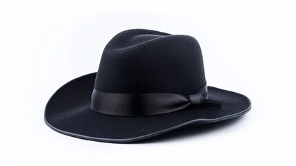 Sophisticated black fedora hat with a satin ribbon on a white backdrop