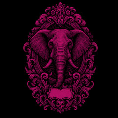 Ornamental Elephant Head Engraving in Vintage Baroque Style – Vector Illustration
