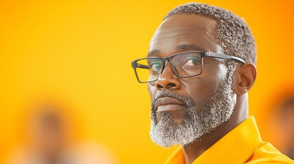 Black Man with Grey Beard and Glasses, Thoughtful