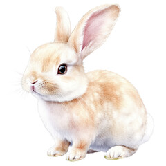 Obraz premium Adorable light brown and white rabbit with large ears and curious expression isolated on white background