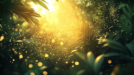 Lush jungle at sunrise, glowing with light
