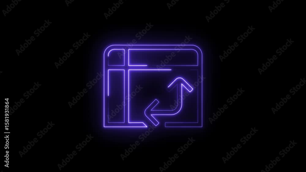 Poster bright neon resend icon animation on black background for technology and data concepts