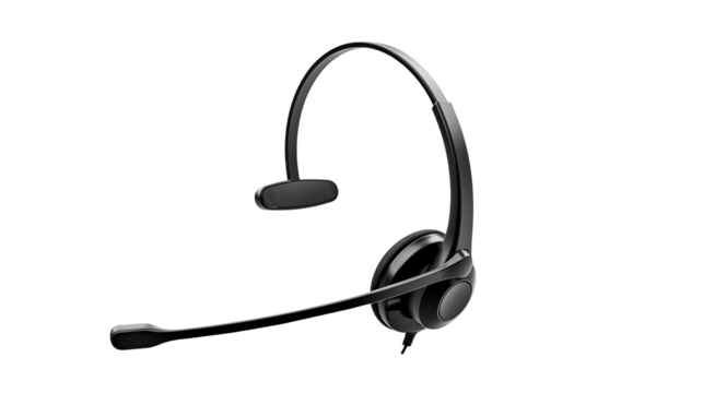 Sleek black headset against a dark backdrop offers clear communication in a modern design isolated on transparent background.