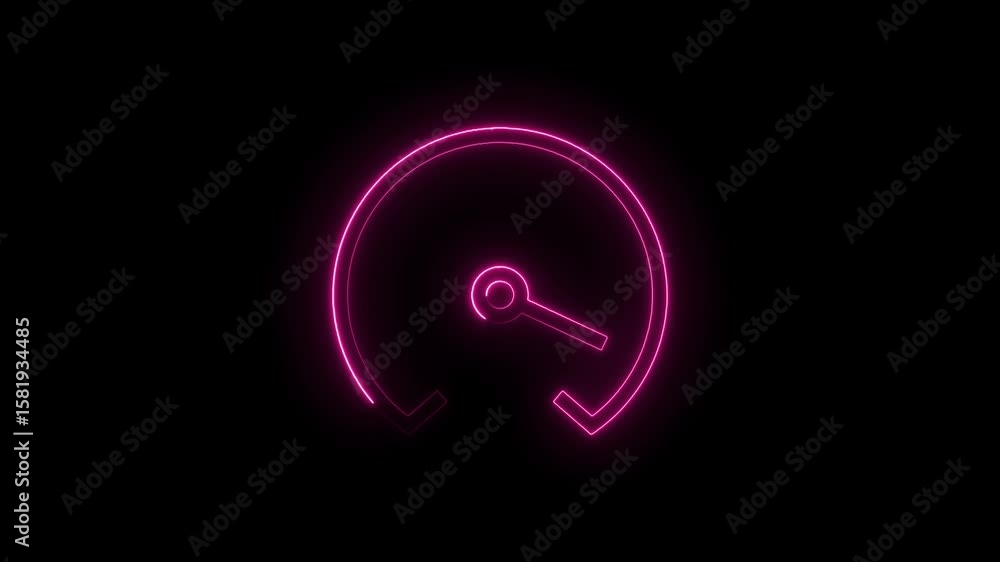 Poster neon speedometer gauge animation on black background futuristic digital loading progress meter