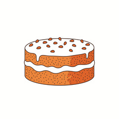 Illustrated Two-Layer Cake with White Frosting and Nut Topping