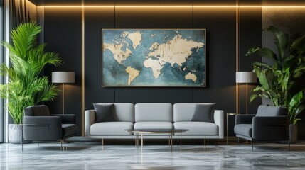 Fototapeta premium Luxury travel concierge service display mockup featuring exclusive destination planning interface with bespoke itinerary options, premium vacation packages, and elegant branding for high-end travel ag