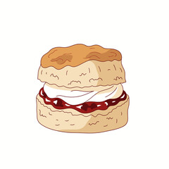 Scone with Cream and Jam: Sweet Treat Illustration