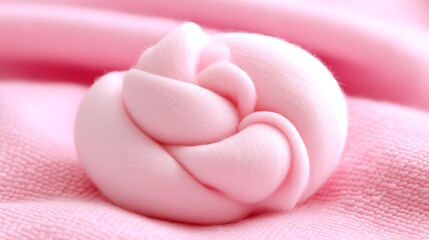 Soft pink textile knot resting on matching fabric, evoking peace and tranquility