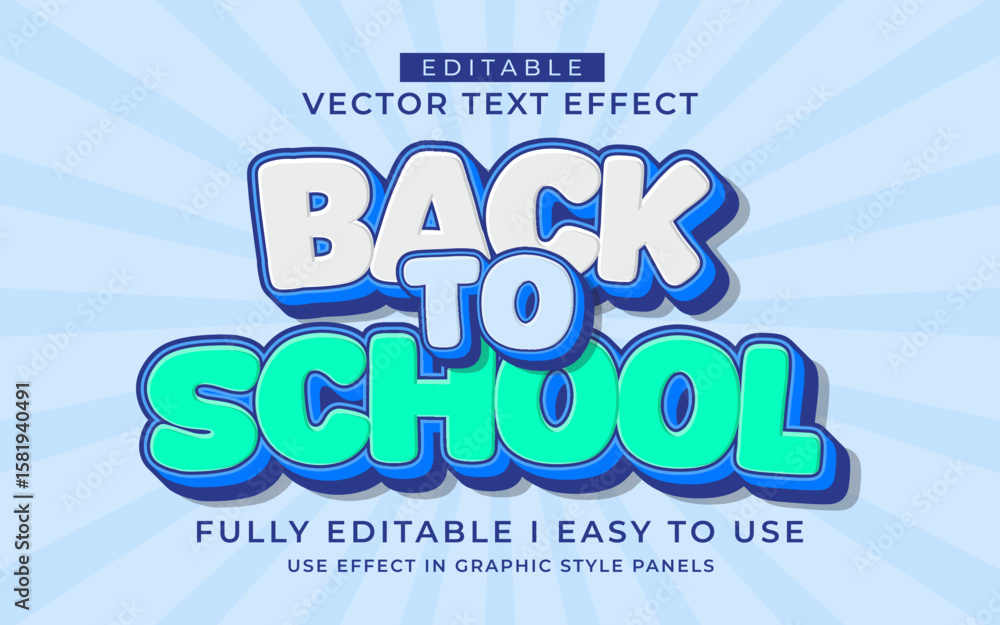 Fototapete 3d editable back to school text effect typography style template