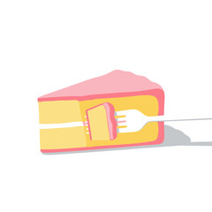 Slice of Pink Cake with Fork - Minimalist Illustration