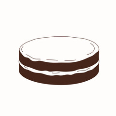 Minimalist Chocolate Cake Illustration with White Frosting