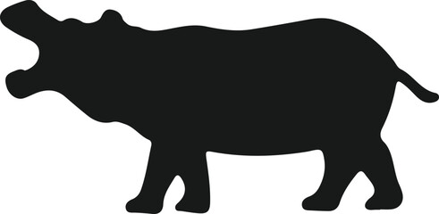 Black silhouette of a hippopotamus on a white background