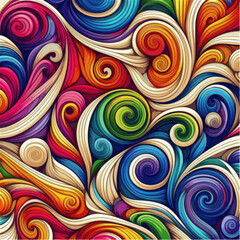 Colorful abstract vector of swirling gradient loops on white background, seamless pattern, bold rainbow colors, no outline, no shadows.

