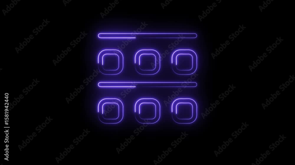 Poster glowing menu icon animation on black background,futuristic user interface element,technology style