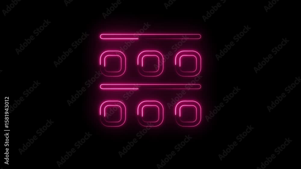Poster menu button glowing neon style animation on black background for ui design and futuristic interface