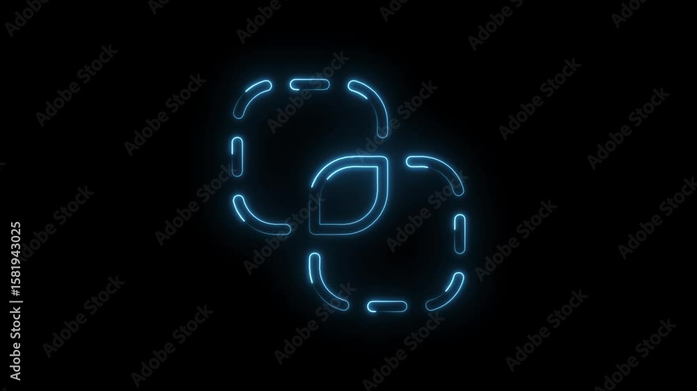 Poster abstract overlap of glowing neon circles and leaf shape on black background animation